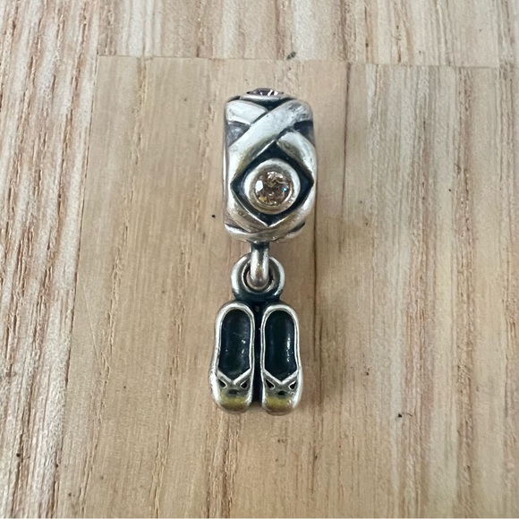 Retired Pandora Sterling silver Ballerina Pink Ballet Slippers dangle Charm - Picture 1 of 8